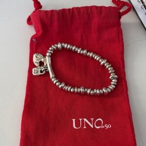 UNO de 50 Silver Beaded Bracelet with Heart Charm